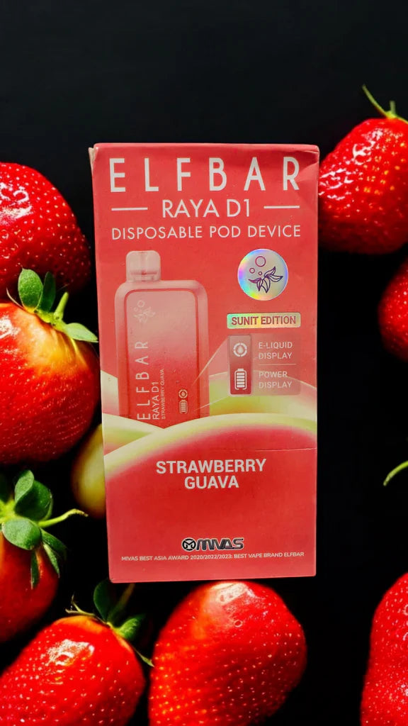 ELF BAR RAYA D1 DISPOSABLE POD DEVICE STRAWBERRY GUAVA |13000 PUFF vape india smoke ELF BAR RAYA D1 DISPOSABLE POD DEVICE STRAWBERRY GUAVA |13000 PUFF vape india smoke